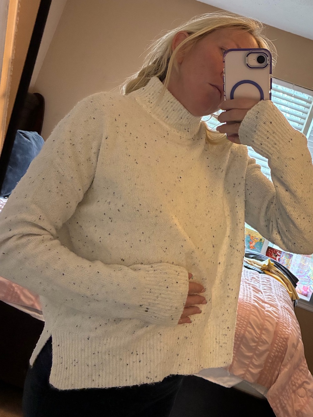 Cozy Cream Speckled Turtleneck Sweater